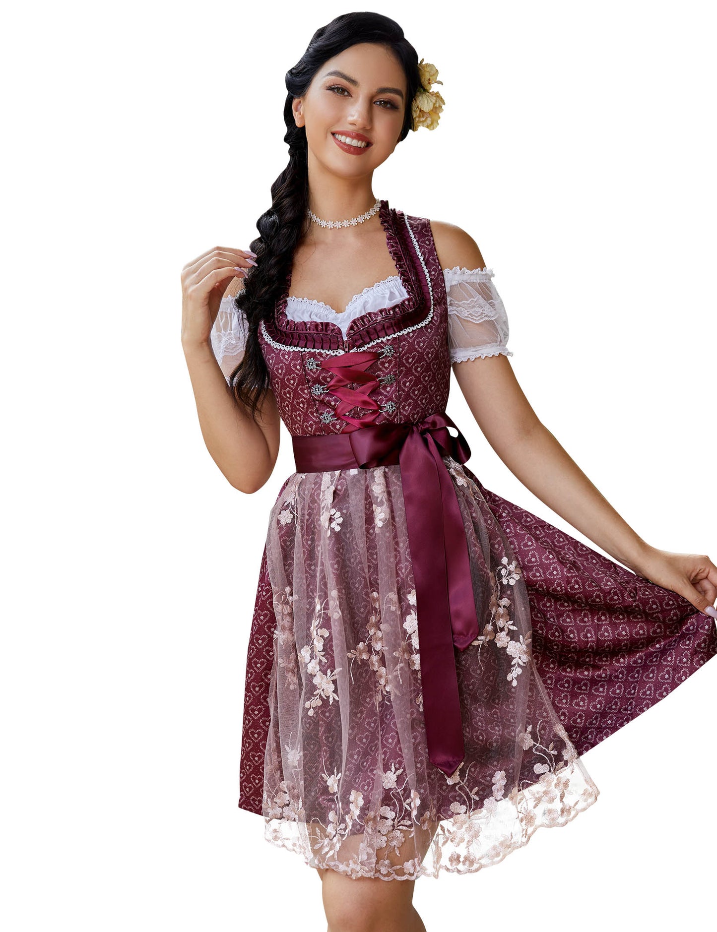 WIESNFASHION Damen Bierkleid 3-teilig Pfirsich Herz Trachtenkleid