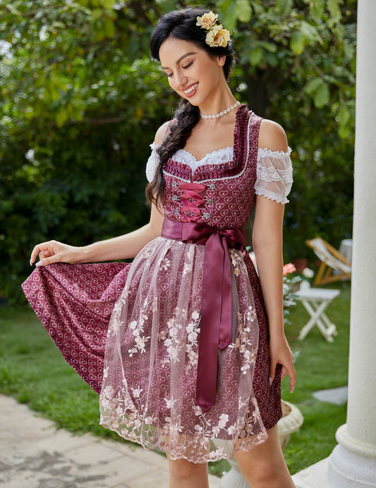 WIESNFASHION Damen Bierkleid 3-teilig Pfirsich Herz Trachtenkleid