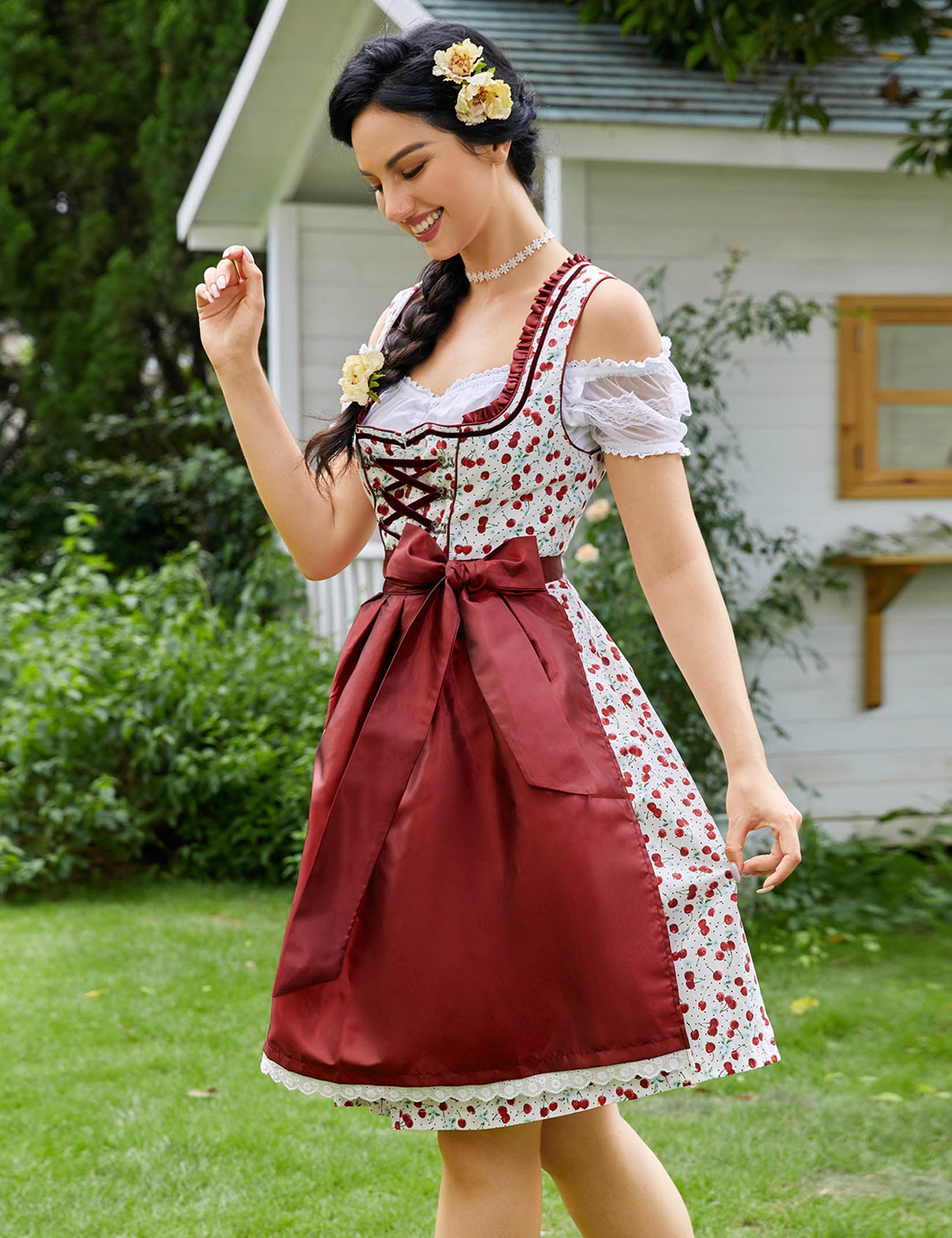 WIESNFASHION Damen Dirndl Kleid Traditionelle Bayerische Oktoberfest Kostüme für Halloween Fasching