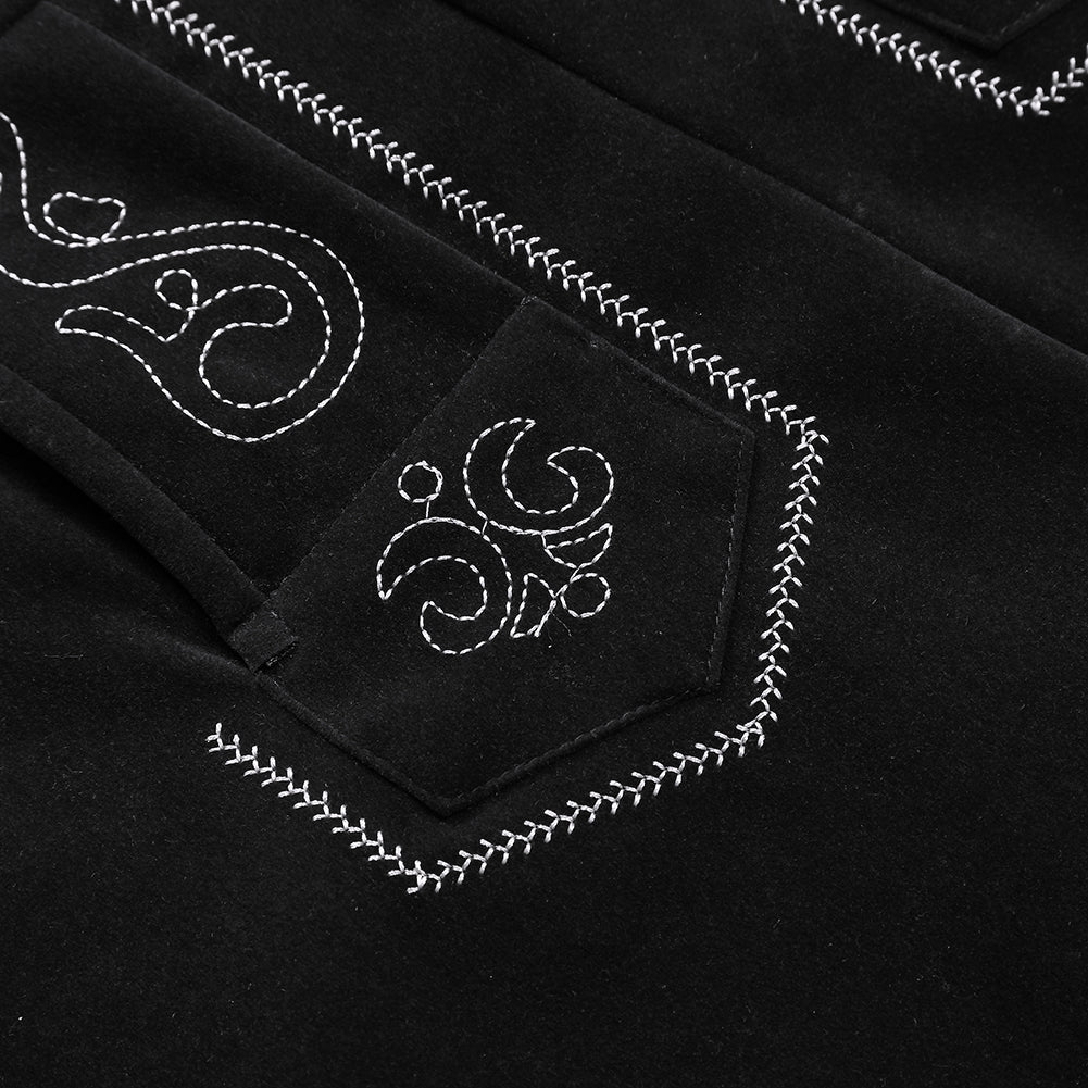 WIESNFASHION Männer Oktoberfest Stilvolle Stickerei Party Kleid Hose Vintage Faux Fleece Riemen Midi Hose