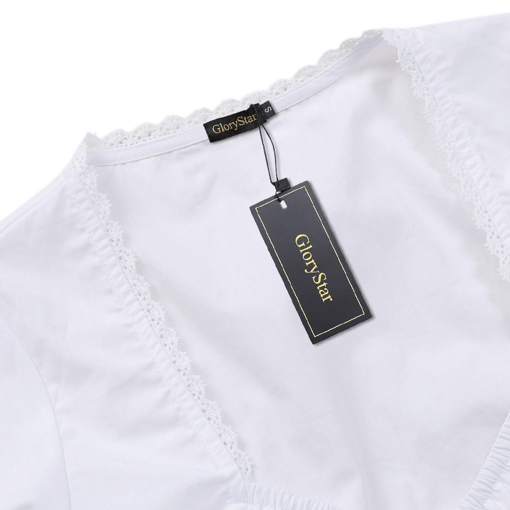 WIESNFASHION Damen Bayerisches Oktoberfest Trachten Dirndl Bluse Biergarten Crop Top