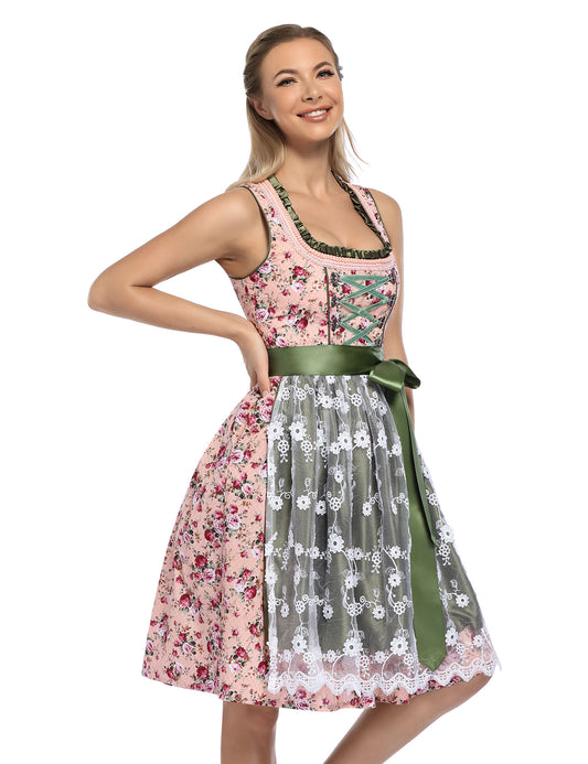 WIESNFASHION  Frauen grüner Spitze bestickte Schürze passenden Kleid zweiteiligen Satz