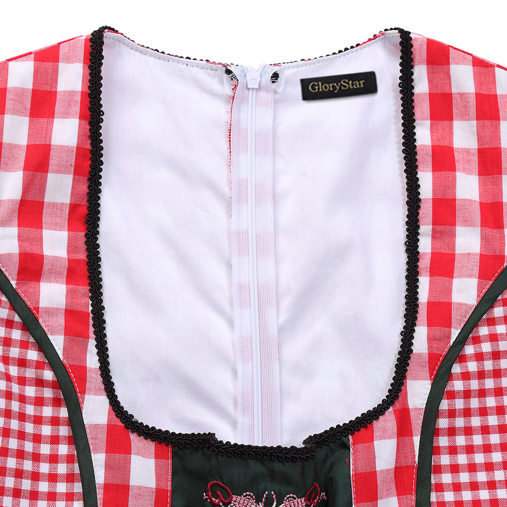 WIESNFASHION Damen Stilvolles Kariertes Partykleid Anzüge Für Bierfestival Gitterstich Klassisches Retro Ein Swingkleid