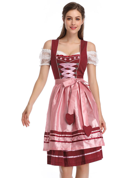 WIESNFASHION Bierservice Damen Red Wave Point Love Schürze Dreiteilig