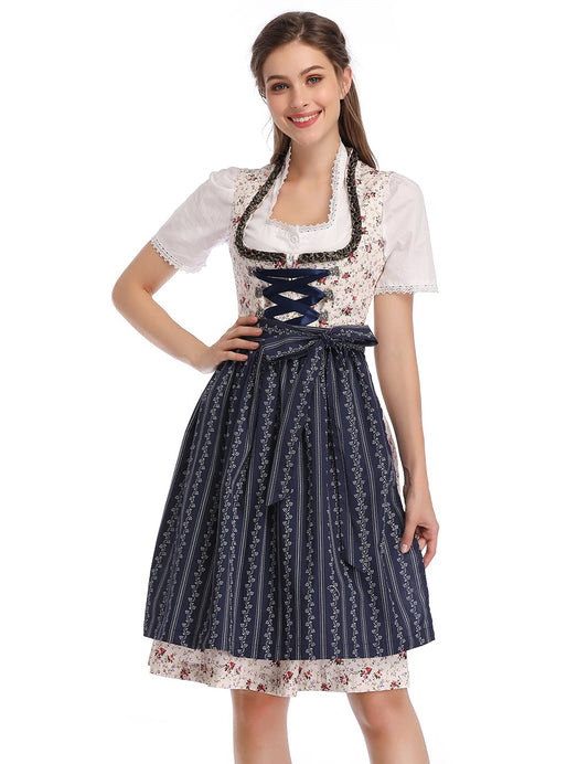 Wiesnfashion Clearlove Dirndl Damen Blumen Schnürung mit Schnalle Layered Casual Kleider 3tlg Anzug