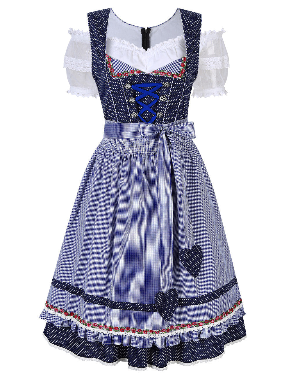 WIESNFASHION Damen Dirndl Kleid 3-teilig Oktoberfest Kostüme Blau Dot