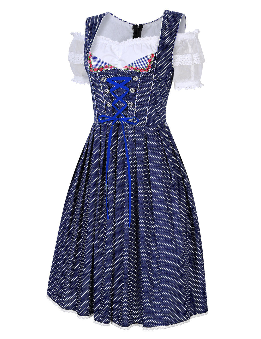 WIESNFASHION Damen Dirndl Kleid 3-teilig Oktoberfest Kostüme Blau Dot