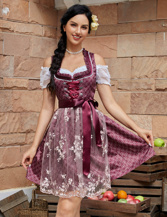 WIESNFASHION Damen Bierkleid 3-teilig Pfirsich Herz Trachtenkleid