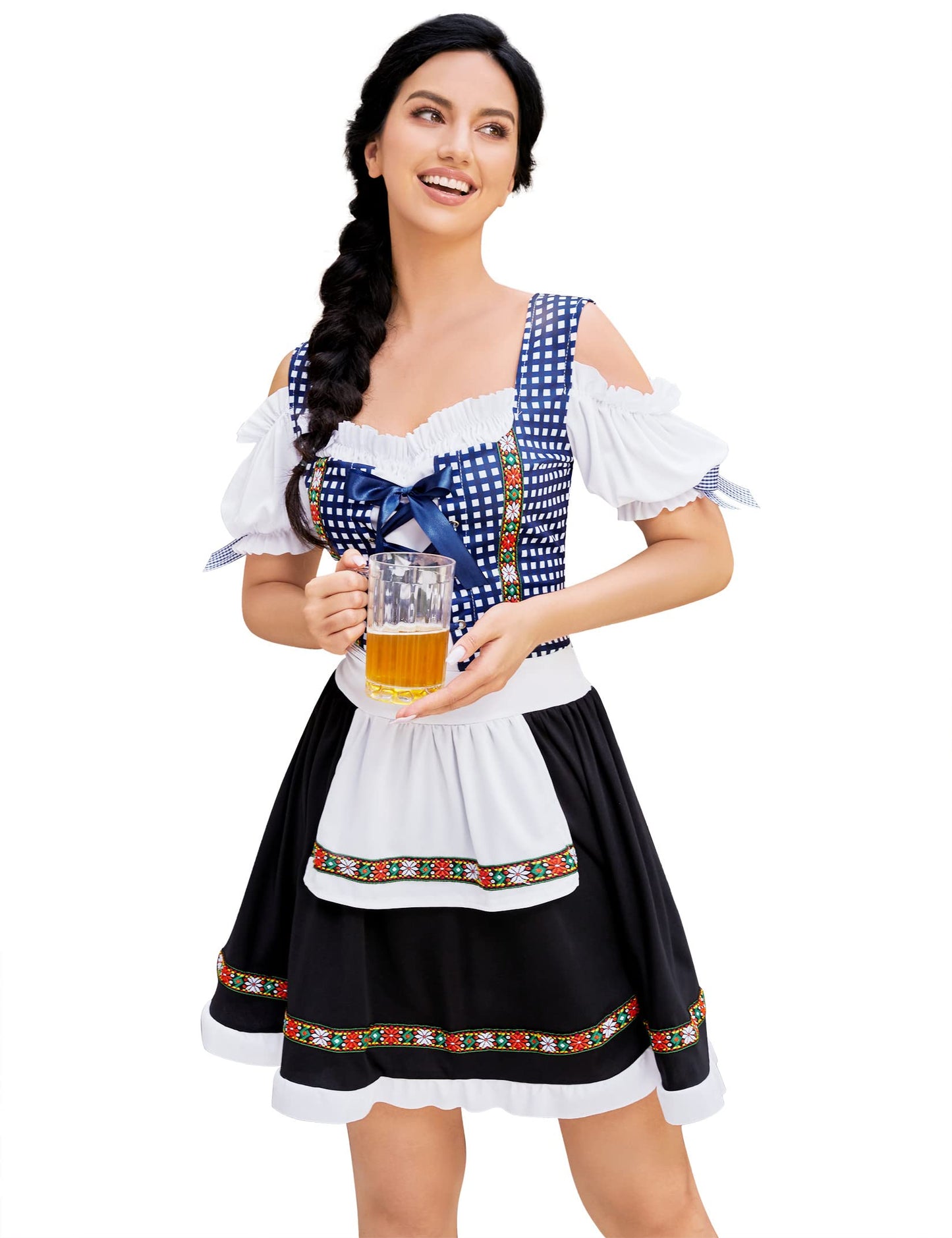WIESNFASHION Damen Dirndl Kleid Traditionelle Bayerische Oktoberfest Kostüme für Halloween Fasching