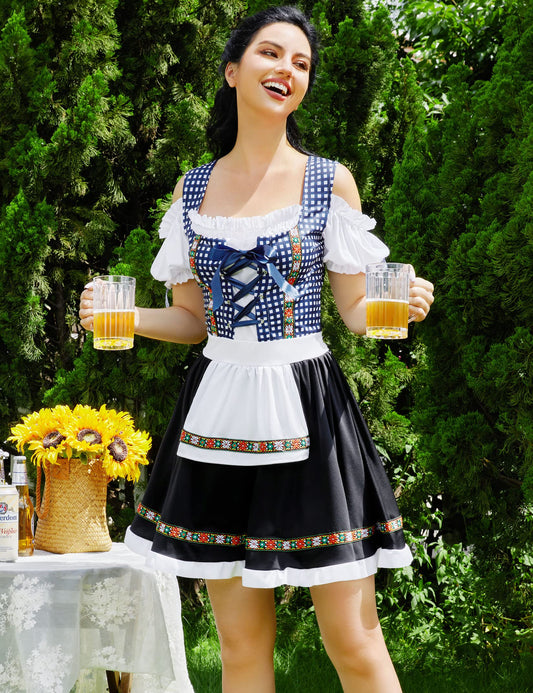 WIESNFASHION Damen Dirndl Kleid Traditionelle Bayerische Oktoberfest Kostüme für Halloween Fasching