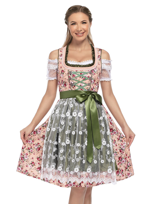 WIESNFASHION  Frauen grüner Spitze bestickte Schürze passenden Kleid zweiteiligen Satz